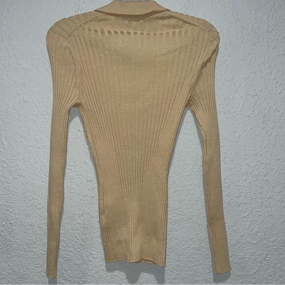 VINCE Ribbed Collared Polo Style Knit Fitted Cardigan Sweater Top L NWT - Picture 6 of 9